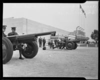 Two motorized Army guns on display at the Automobile Show, Los Angeles, 1935