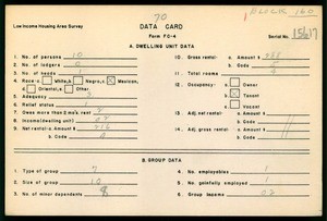 WPA Low income housing area survey data card 70, serial 15617