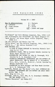 ONE Magazine index, volume 15, 1967
