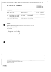 [Email from Slaughter and May to Picton Howell LLP Regarding Gallaher International limited v Tlais Enterprises Limited]