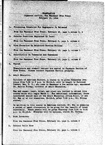 Manzanar free press, February 12, 1944