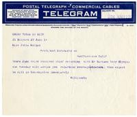 Telegram from Joseph Willicombe to Julia Morgan, June 16, 1922