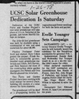 UCSC Solar Greenhouse Dedication is Saturday