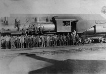 Northwestern Pacific Railroad engine and workers, circa 1920-1925
