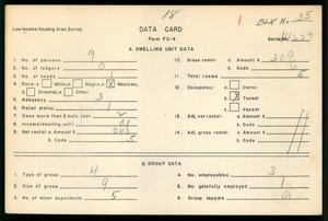 WPA Low income housing area survey data card 18, serial 14227