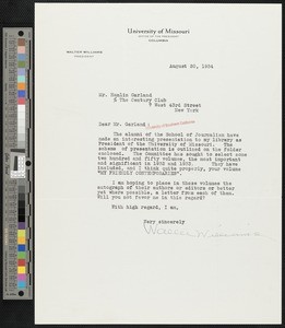 Walter Williams, letter, 1934-04-20, to Hamlin Garland