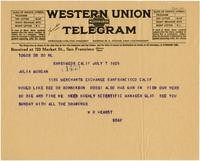 Telegram from William Randolph Hearst to Julia Morgan, July 7, 1925
