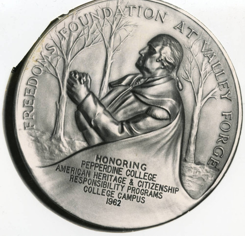 Photo of Medallion: "Freedoms Foundation at Valley Forge Honoring Pepperdine College--American Heritage and Citizenship Responsibility Program College Campus 1962