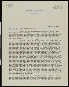 Kennie MacDowd, letter, 1935-08-04, to Hamlin Garland