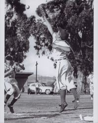 Samuel Brown and Terry Magee at first base, Petaluma, California, 1958