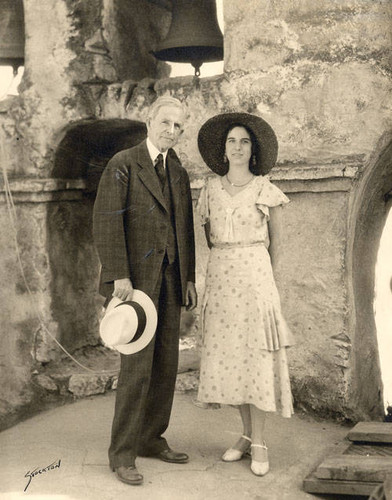 John Steven McGroarty and Marie Walsh at the San Fernando Mission, Sept. 8, 1931