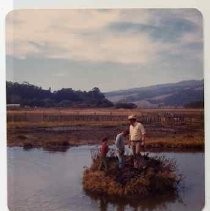 Photographs of Bolinas Bay. "____ Evans, Jon Kaempfer, Bill Pritchard, Bolinas Lagoon, Sept. 2, 1973."