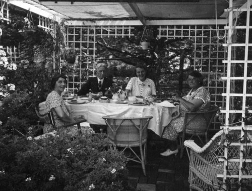 Ethel Schultheis, garden party at Mrs. Morton's Laguna Beach home