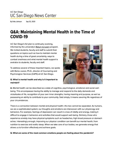 Q&A: Maintaining Mental Health in the Time of COVID-19