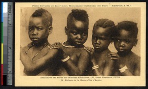 Four girls stand in line, Ivory Coast, ca.1900-1930