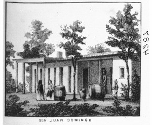 Lithograph depicting the residence of Don Juan Dominguez, 1857