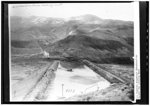 View of construction on the Los Angeles Aqueduct from Haiwee Dam looking east