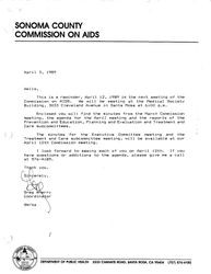 Letter re: April 12, 1989 meeting, past meeting minutes, agendas, and reports