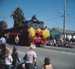 Train in the 1978 Sebastopol Apple Blossom Parade on North Main Street, Sebastopol, California, Apr. 8, 1978