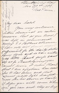 Susan F. Wright (née Silliman), letter, 1883 Nov. 29, to Faith W. Hubbard (née Silliman)