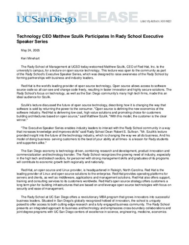 Technology CEO Matthew Szulik Participates In Rady School Executive Speaker Series