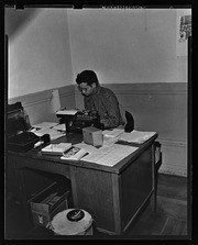 Man at typewriter, California Labor School