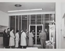 Officials receive tour of new Pacific Telephone and Telegraph Company building at 125 Liberty Street, Petaluma, California, 1951