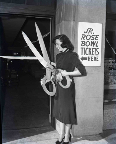 Miss Margaret Field at ribbon cutting ceremony for the Junior Rose Bowl ticket office