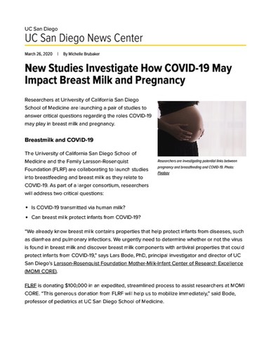 New Studies Investigate How COVID-19 May Impact Breast Milk and Pregnancy