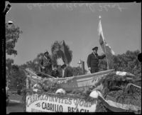 Nautically-themed float takes part in parade for dedication of Vermont Avenue and Cabrillo Beach, Los Angeles, 1932