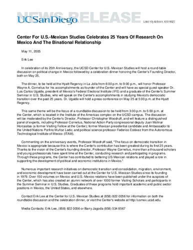 Center For U.S.-Mexican Studies Celebrates 25 Years Of Research On Mexico And The Binational Relationship