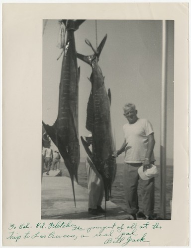 Bill Jack with two marlin, Las Cruces, Baja California Sur