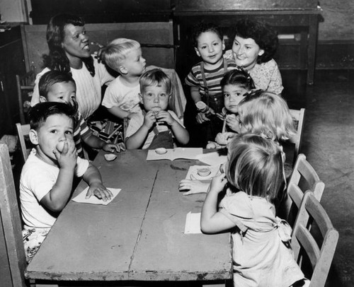 Children taking a snack break, Ramona Playschool