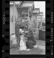 Gary Sheldon making a snowman out of hail in Venice, 1975