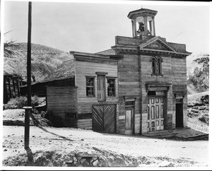 Exterior view of the Liberty Fire Engine House (?) in Gold Hill, Nevada, 1868