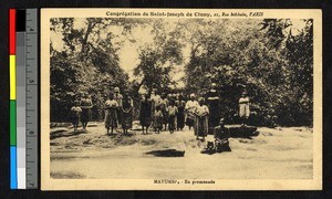 People assembled outdoors, Gabon, ca.1920-1940