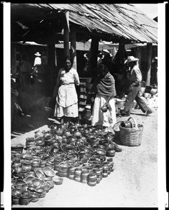 Pottery display at a Mexican marketplace, 1937