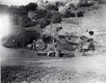 New Almaden scene. Workers excavating a hillside