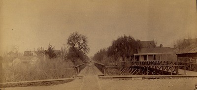 Stockton - Views - 1880 - 1900: Horse car bridge over channel on El Dorado St
