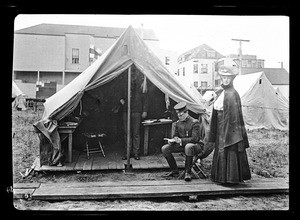 Head quarters tent at the "First Quarter Battery", San Francisco, 1906