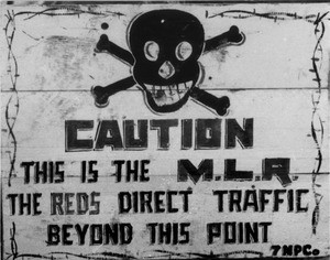 Warning sign at the Korean front