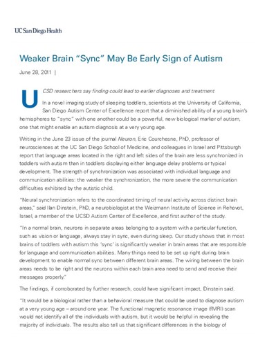 Weaker Brain “Sync” May Be Early Sign of Autism