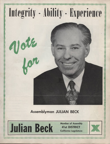 Julian Beck for State Assembly--re-election campaign brochure
