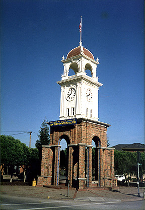 Town clock with a time other than 5:04