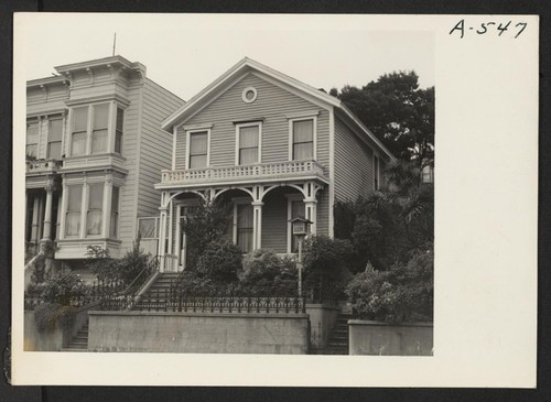 Homes of residents of Japanese ancestry on Bush Street. Occupants were evacuated and will be housed in War Relocation Authority centers for the duration. Photographer: Lange, Dorothea San Francisco, California