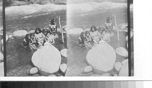 Native Indians Bathing on the rocks in Rio Blanco, Hot Lands, Mexico