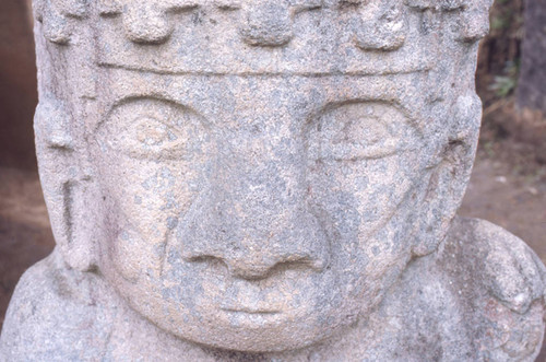 Double guardian stone statue, close-up, San Agustín, Colombia, 1975