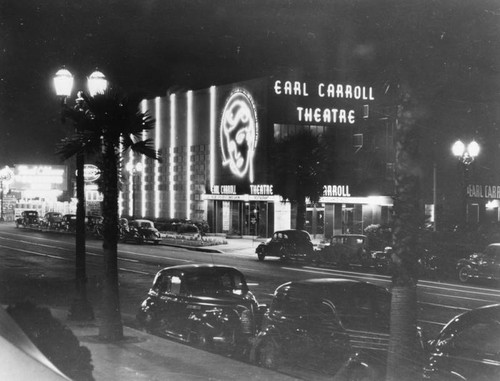 Night view of Earl Carroll Theatre