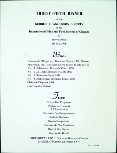 Twenty-fifth Dinner of the George F. Anderson Society