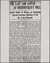 Last log sawed at Guerneville's mill, 1901